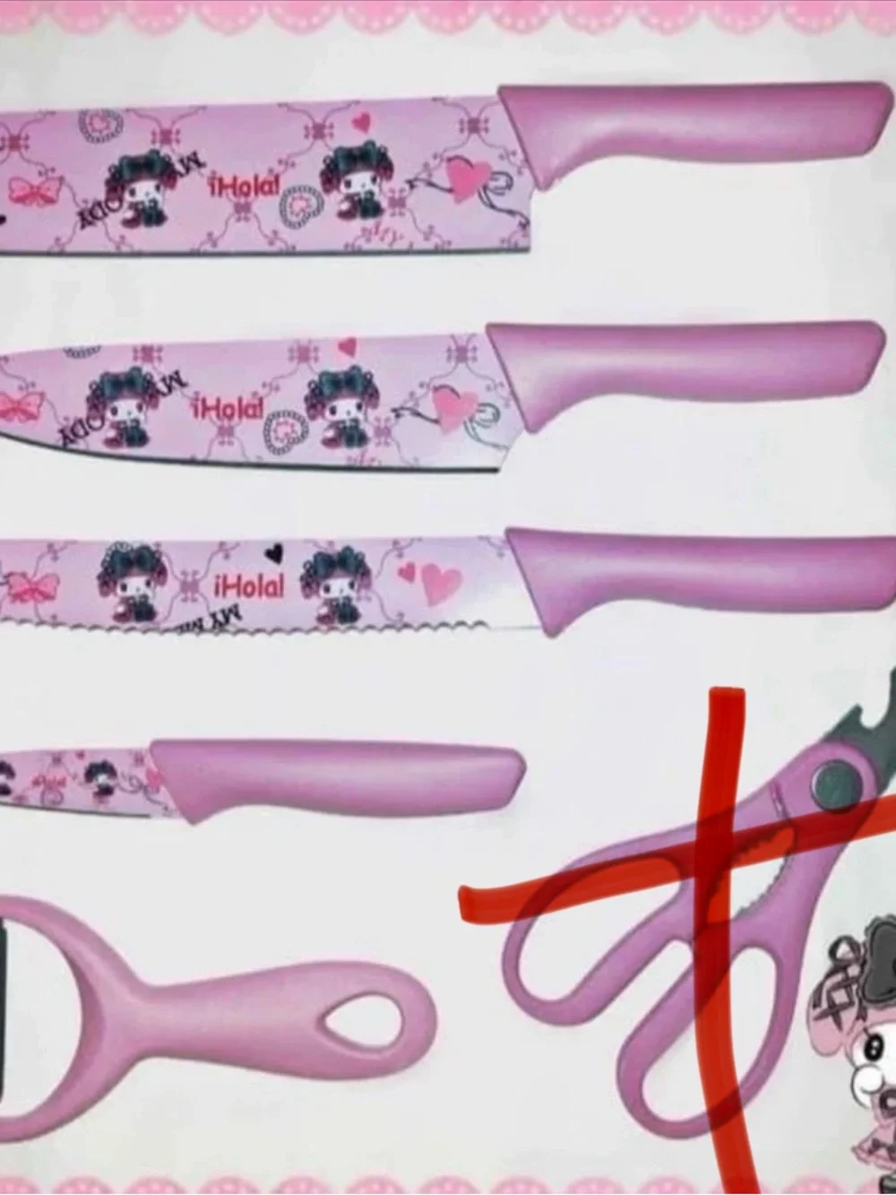 Pink/purplish Patterned Kitchen Knife Set